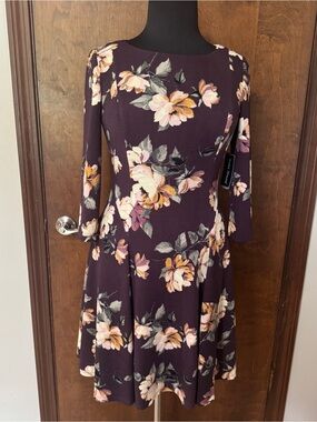 Jessica Howard Plum Floral Long-Sleeve Fit & Flare Dress